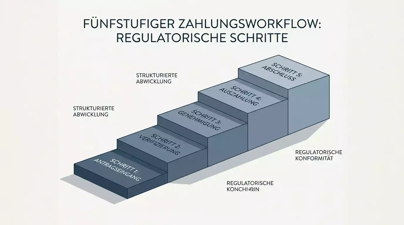 Stilisierte Darstellung einer Treppe mit fünf Stufen als Sinnbild für den fünfstufigen Auszahlungsablauf