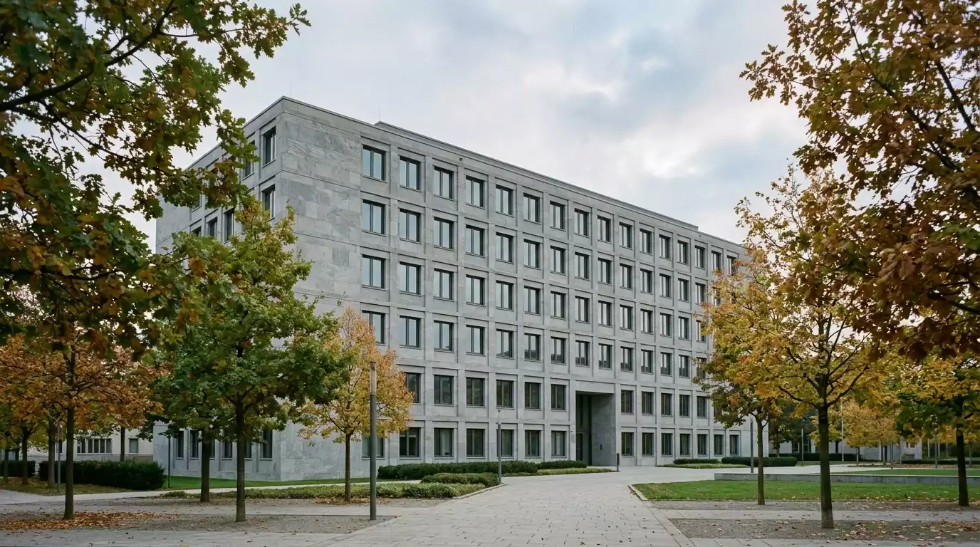 Verwaltungsgebäude und Behördensymbol als Sinnbild für die GGL in Halle an der Saale