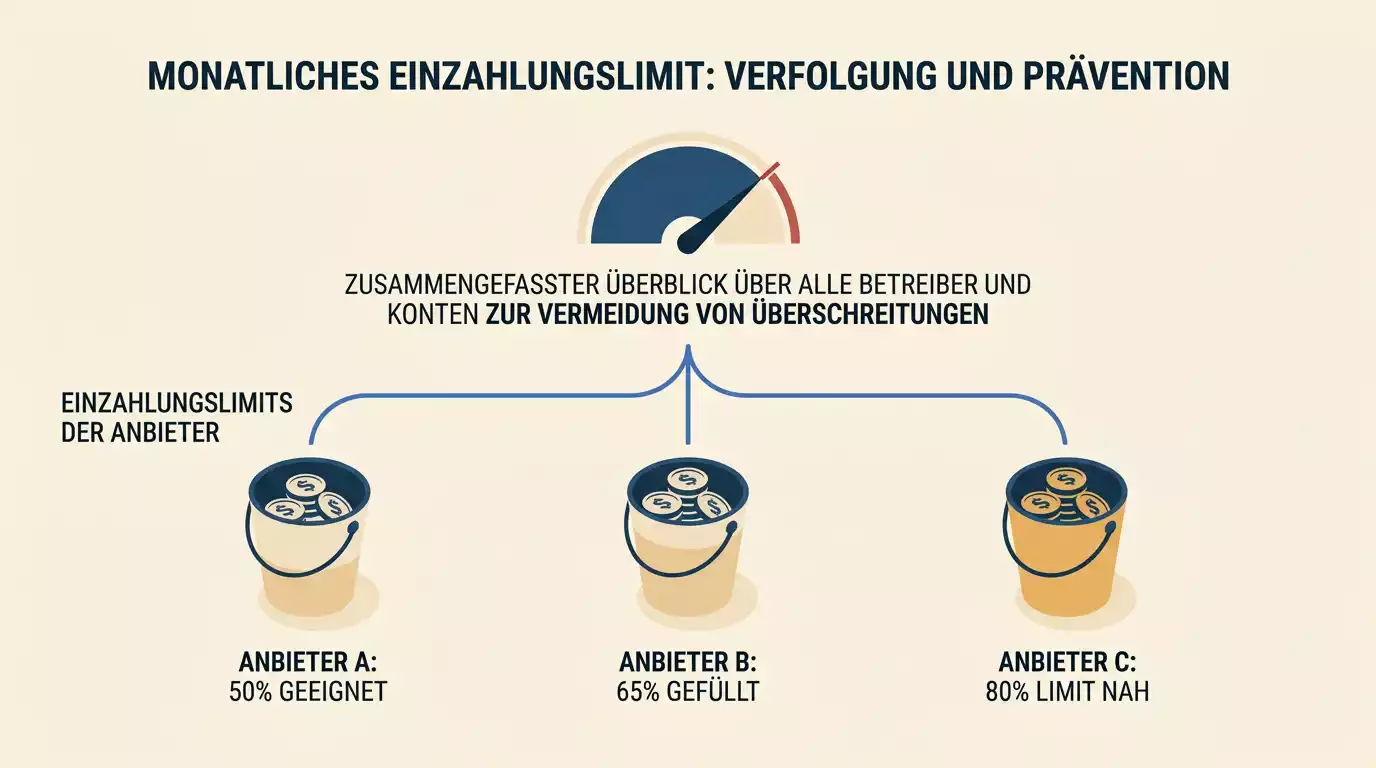 Visualisierung des monatlichen LUGAS-Einzahlungslimits von 1.000 Euro über alle deutschen Anbieter hinweg