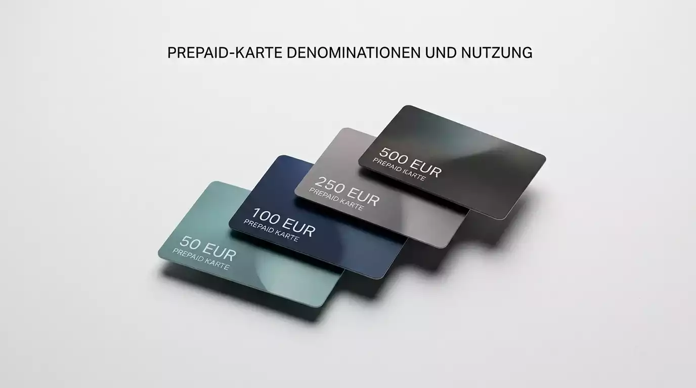 Stilisierte Darstellung mehrerer Prepaid-Karten in unterschiedlichen Höhen als Sinnbild für variable Stückelungen