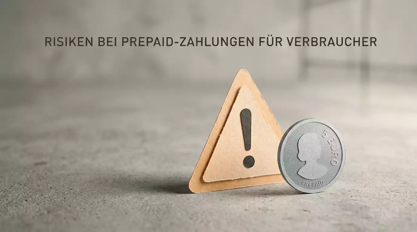 Konzeptionelle Darstellung eines Warndreieck-Symbols neben einer abstrakten Münze als Sinnbild für Verbraucherrisiken