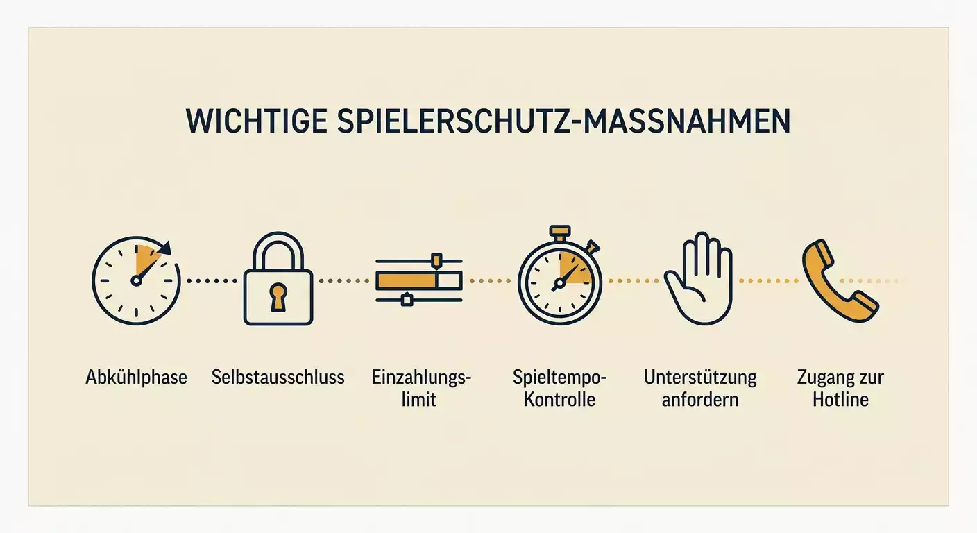 Symboldarstellung von Spielerschutz-Instrumenten und Warnzeichen problematischen Spielverhaltens
