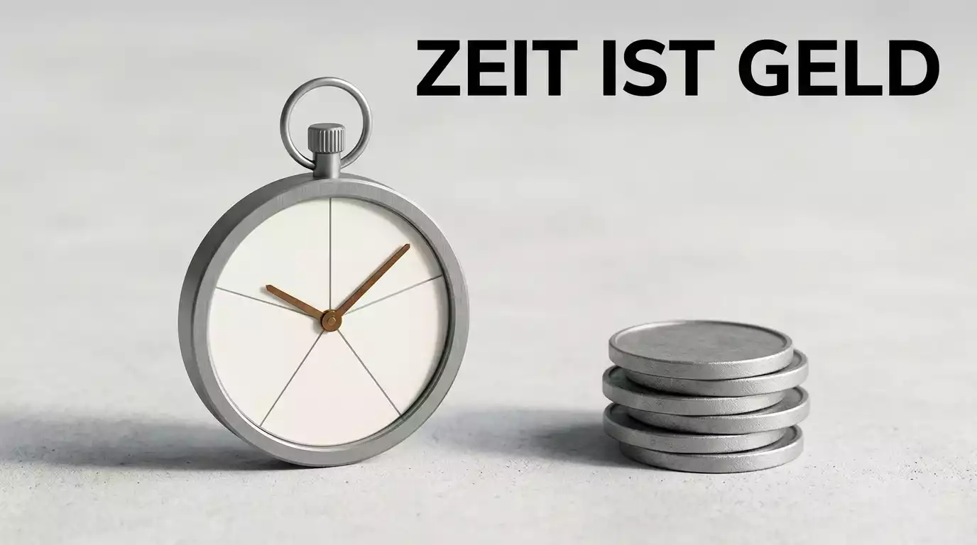 Abstrakte Stoppuhr und Münzsymbol nebeneinander als Hinweis auf Spielmechanik-Regeln der GGL-Lizenz